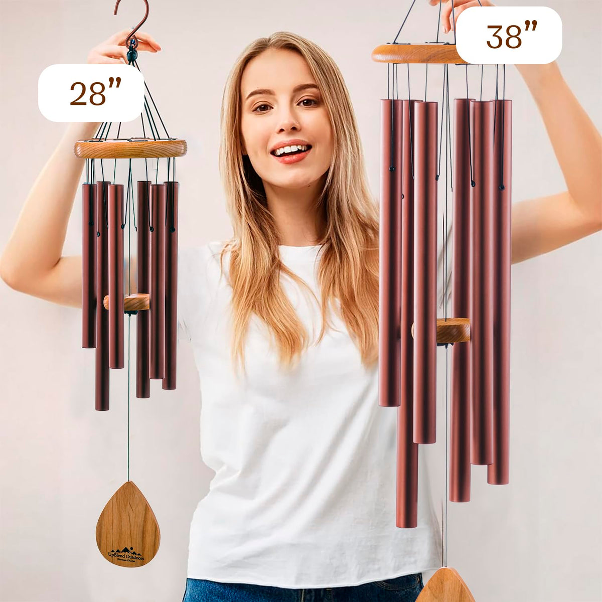 UpBlend 38" Copper Aluminum Wind Chimes for Outside (Copper-red / 38")