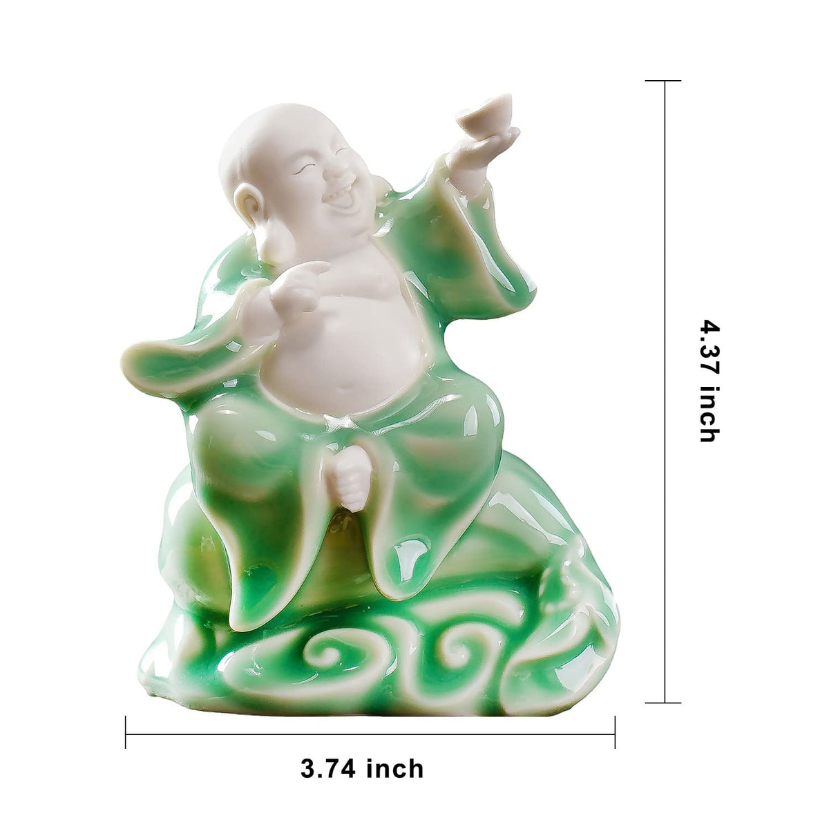 Small Green Fat Laughing Buddha Statue for Good Luck (Money Buddha)