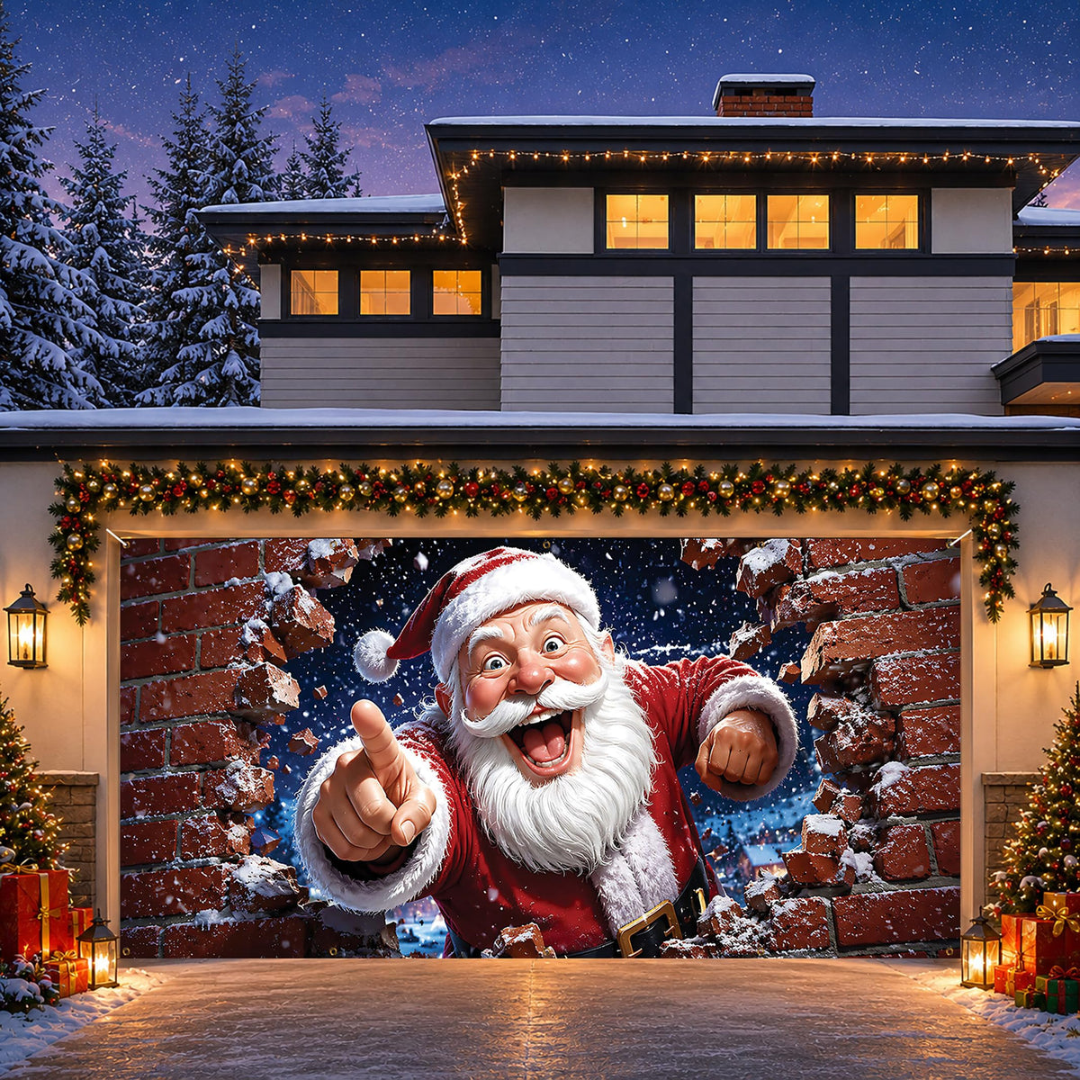 Christmas Garage Door Cover Banner Santa Xmas Backdrop (Santa Claus-3)