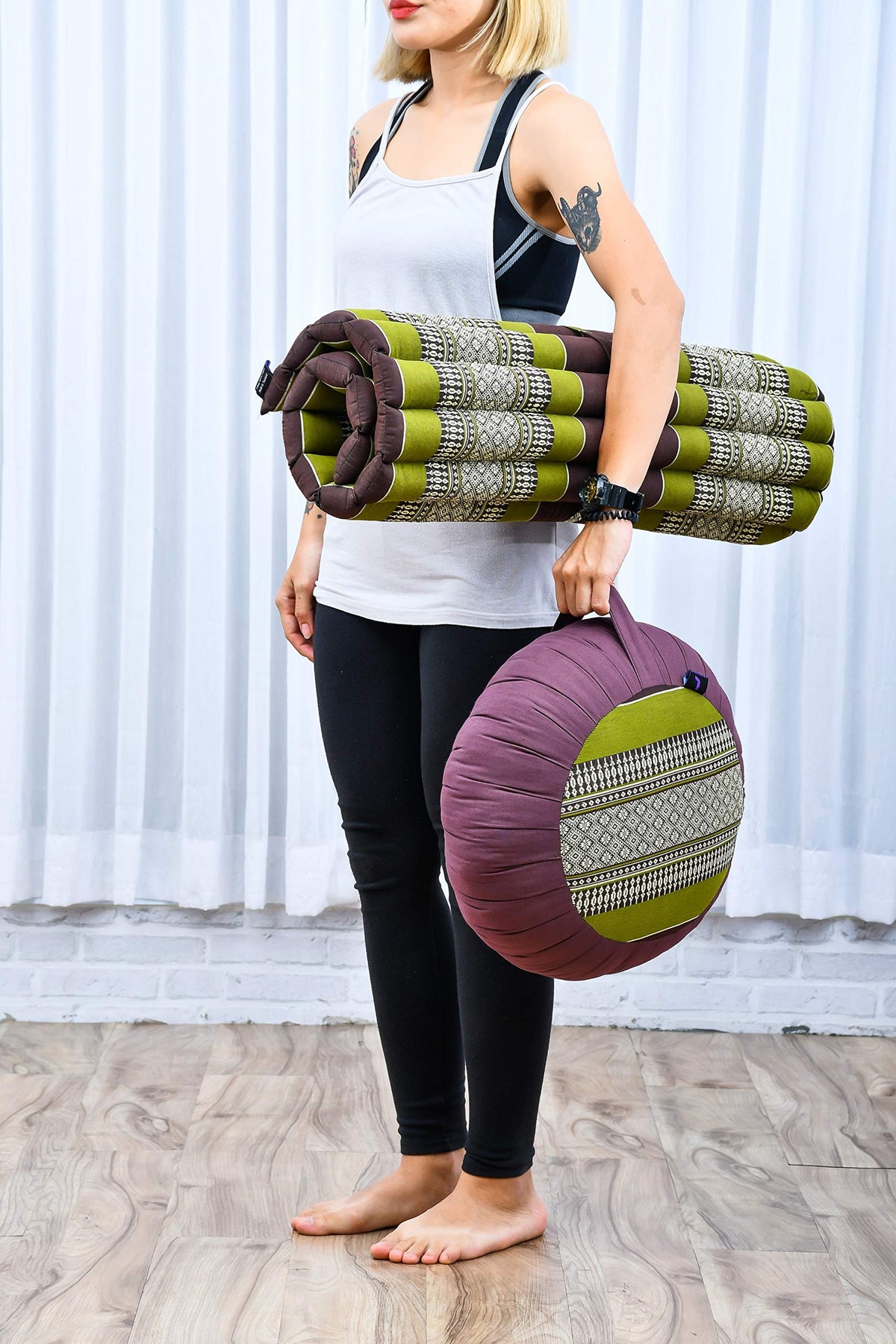 Meditation Cushion Zafu & Zabuton Set 28 x 28 inches Kapok Zazen (Sf20 - Brown, Green)