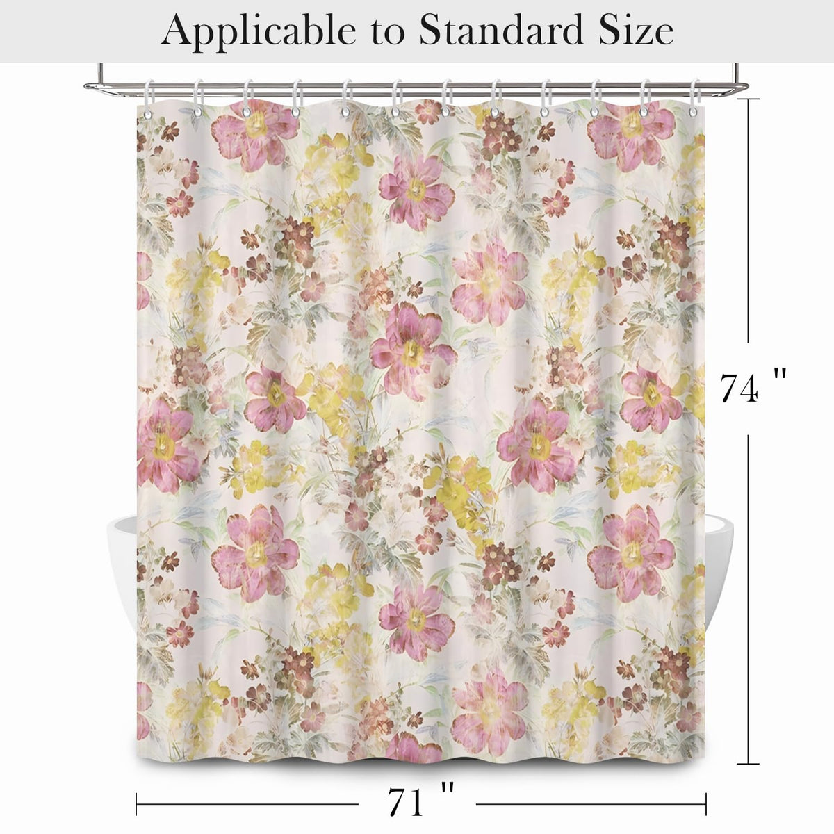 Vintage Floral Shower Curtain with Hooks (Floral-a)