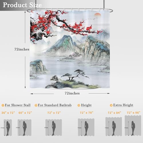 Japanese Shower Curtain with Cherry Blossom (Oriental / 72"W x 72"L (Pack of 1))
