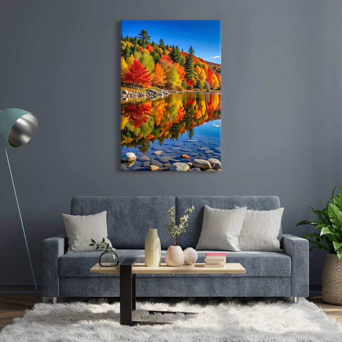 Lake Mountain Canvas Wall Art for Living Room Fall Tree Reflections Pictures Kitchen Wall Decor Nature Colorful Forest Landscape Painting Prints Modern Yosemite Poster Artwork Home Decorations 32x48" (32"L x 48"W / Fall08)