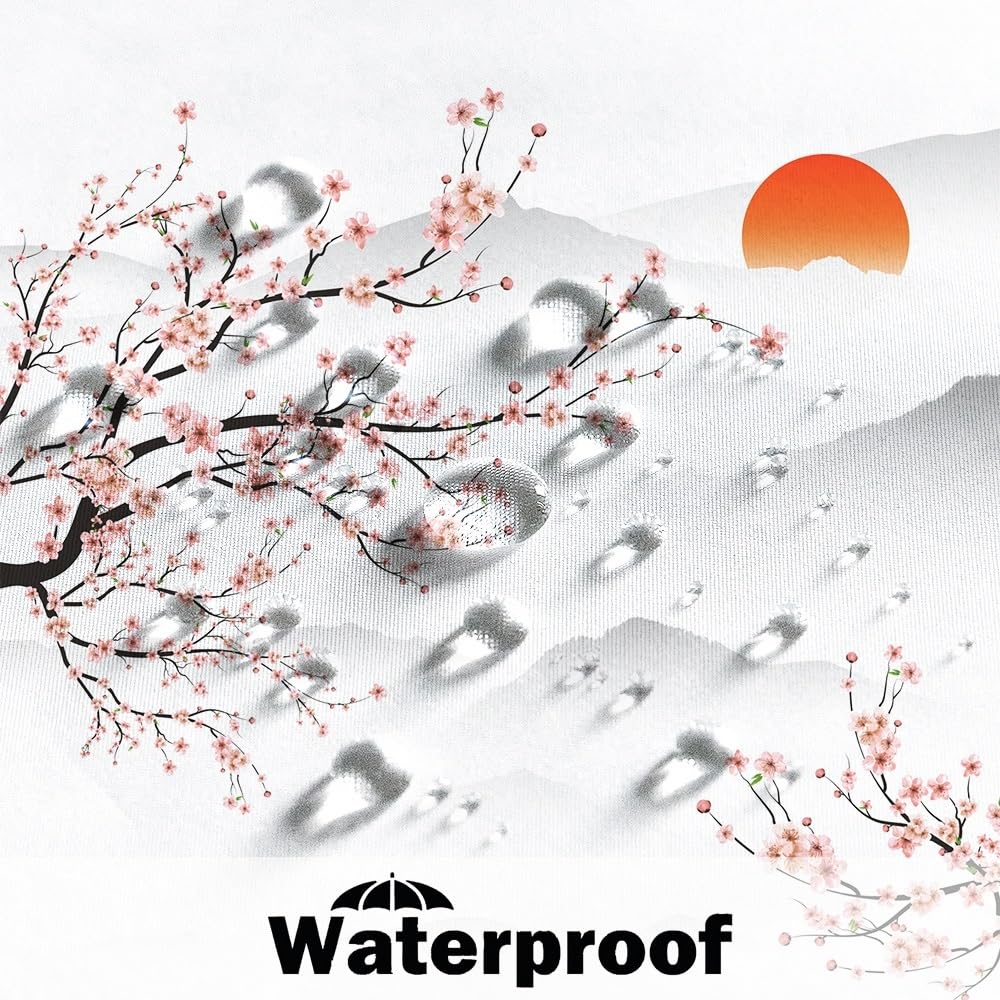 Pink Cherry Blossom Shower Curtain Japanese Flowers Mountain Sun Waterproof Bathroom Curtain Rustic Asian Art Waterproof Fabric Machine Washable for Bathroom Decor Bathtub with Hooks 60x72 Inch (60"W x 72"L (Pack of 1) / Pink-27)