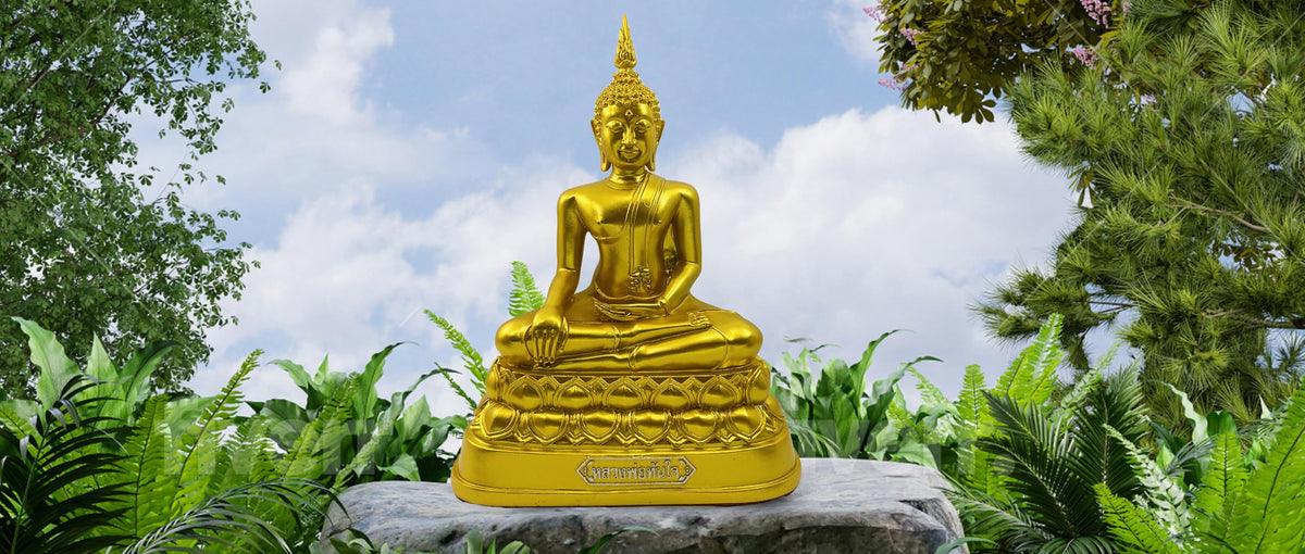 Buddha overcoming Temptations 9" H. Gold Thai Buddha Statue for Home Decor Living Room Decor Small Gift Office Gift Sculpture Figurines Zen Altar (Gold)