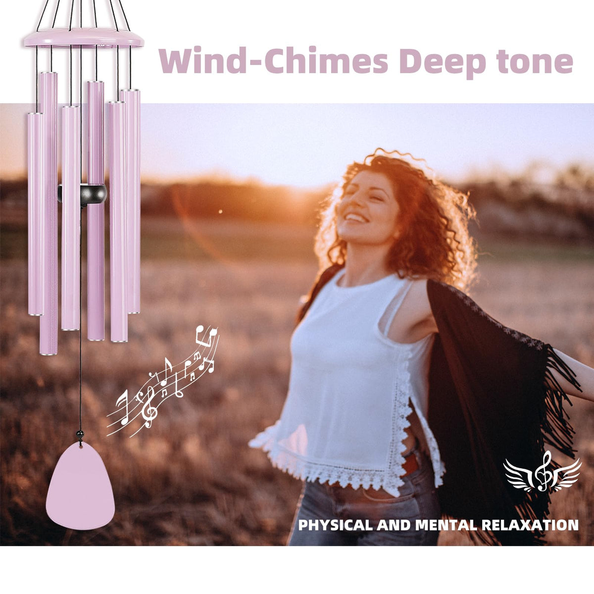 Wind-Chimes-Outdoor-Deep-Tone, Large Soothing Melodic Tones Windchimes, Wind Chimes for Outside, Memorial Wind Chime Best Gift for Mom Women Grandma Neighbors(32" Pink Coated Aluminum) (Pink / 32")