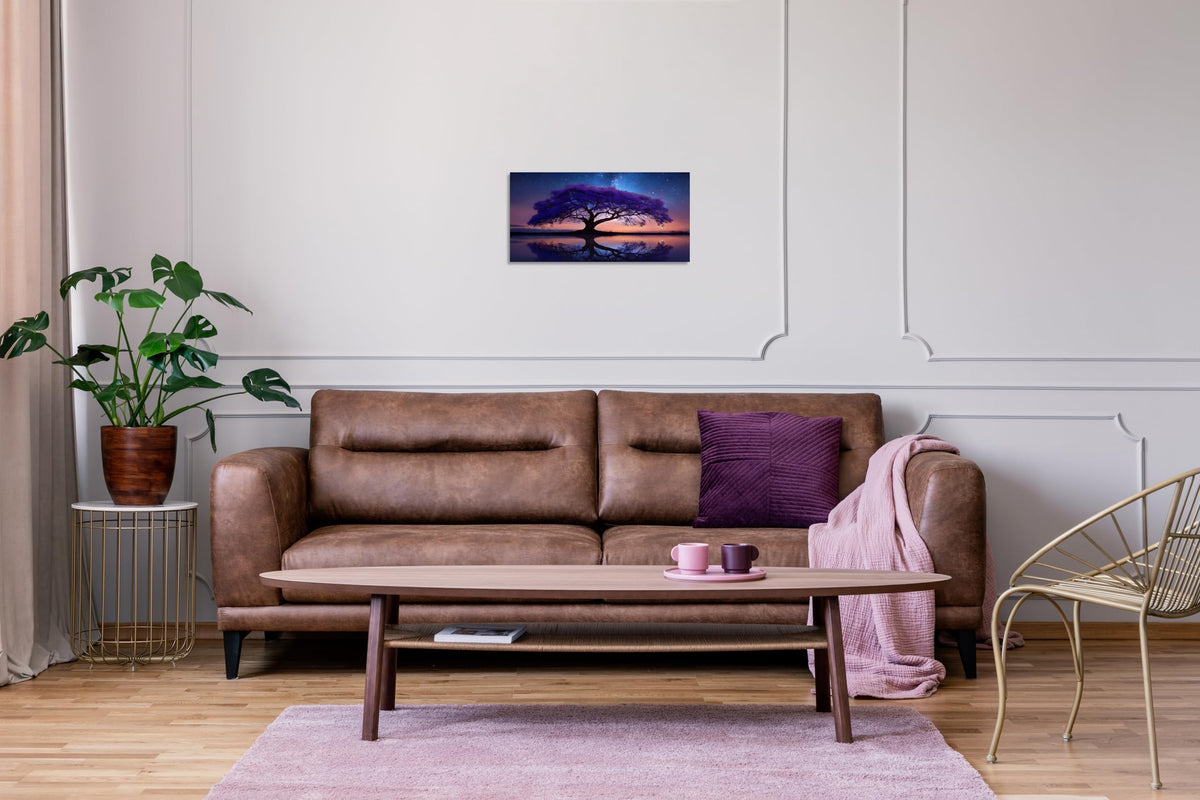 1 Panel Purple Wall Art Purple Pictures Wall Decor Abstract Nature Tree Landscape Picture Starry Night Forest Scenery Canvas Paintings Bedroom Office Home Decor Ready to Hang 16x32 Inches (32"L x 16"W / Purple Tree)