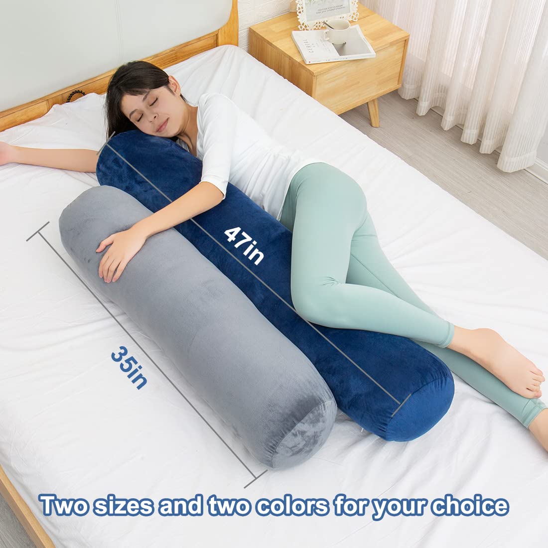 Body Pillow Bolster Pillow with Cooling Cover (Cooling Blue / 47 inch)