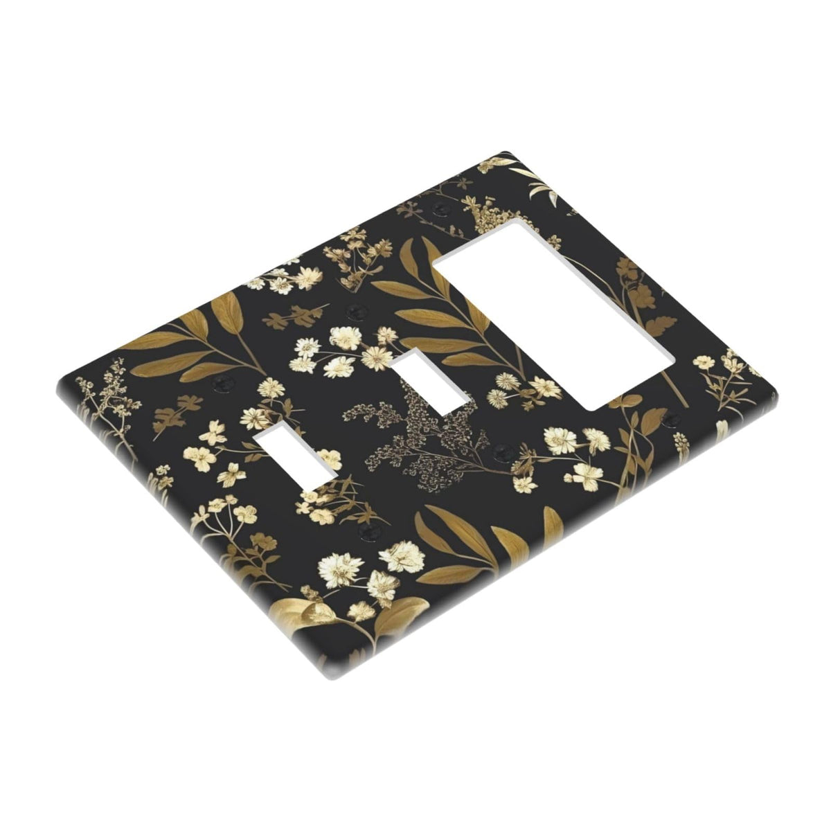 Black Gold Vintage Leaf Floral 3 Gang 2 Toggle 1 Decorator (Black Gold Vintage Leaf Floral / 2 Toggle 1 Decorator)