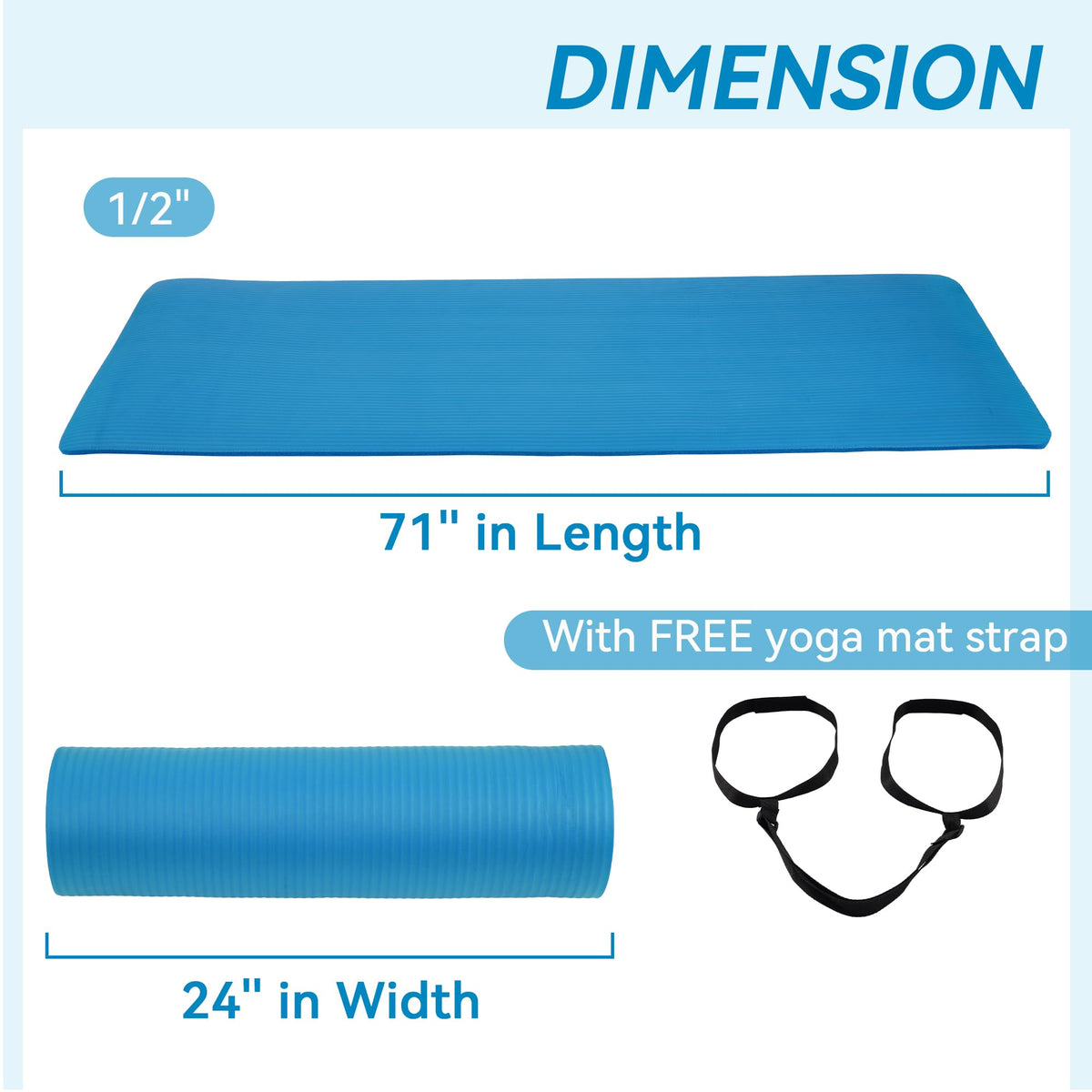 1/2-inch Thick High Density Exercise Yoga Mat with Carrying Strap (Blue)