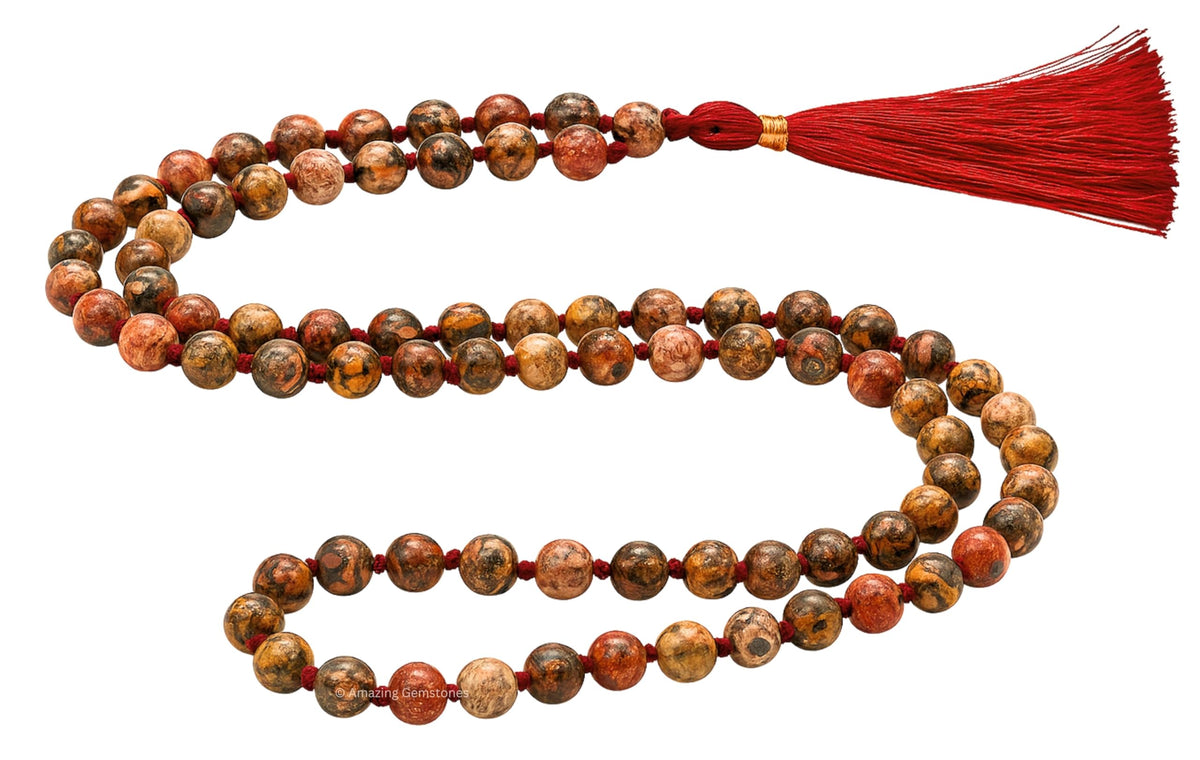 Leopard Jasper Mala Beads (Leopard Jasper / Knotted)