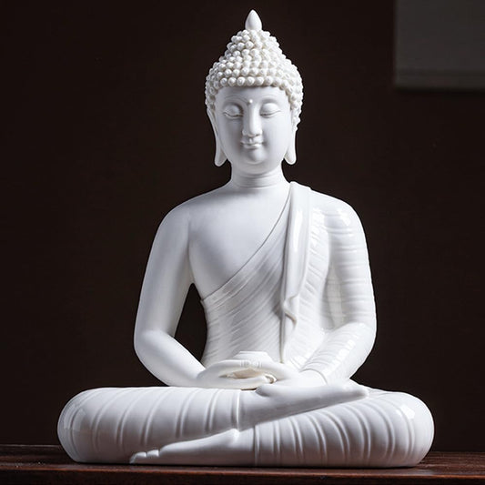 17.7" Shakyamuni Buddha Statue White Ceramic Home Decor (White / 17.7INCH)