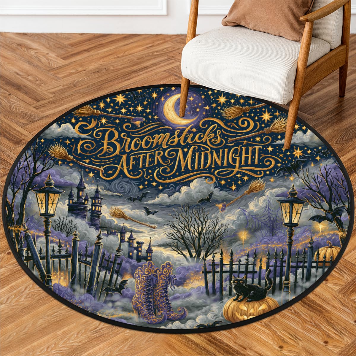 3 Ft Halloween Round Rug Circle Area Rugs Circular Door Mat for Indoor (B:c-17 / 3' (Round))