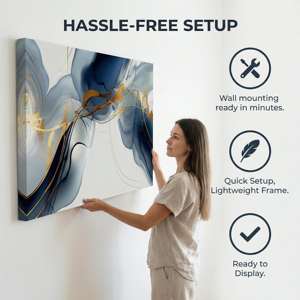 Wall Art Canvas Painting Abstract Wall Art Modern Art Wall Mural for Living Room Bedroom Print on Artwork Home Decor Framed 24x48inch (48"L x 24"W / Blue Abstract)