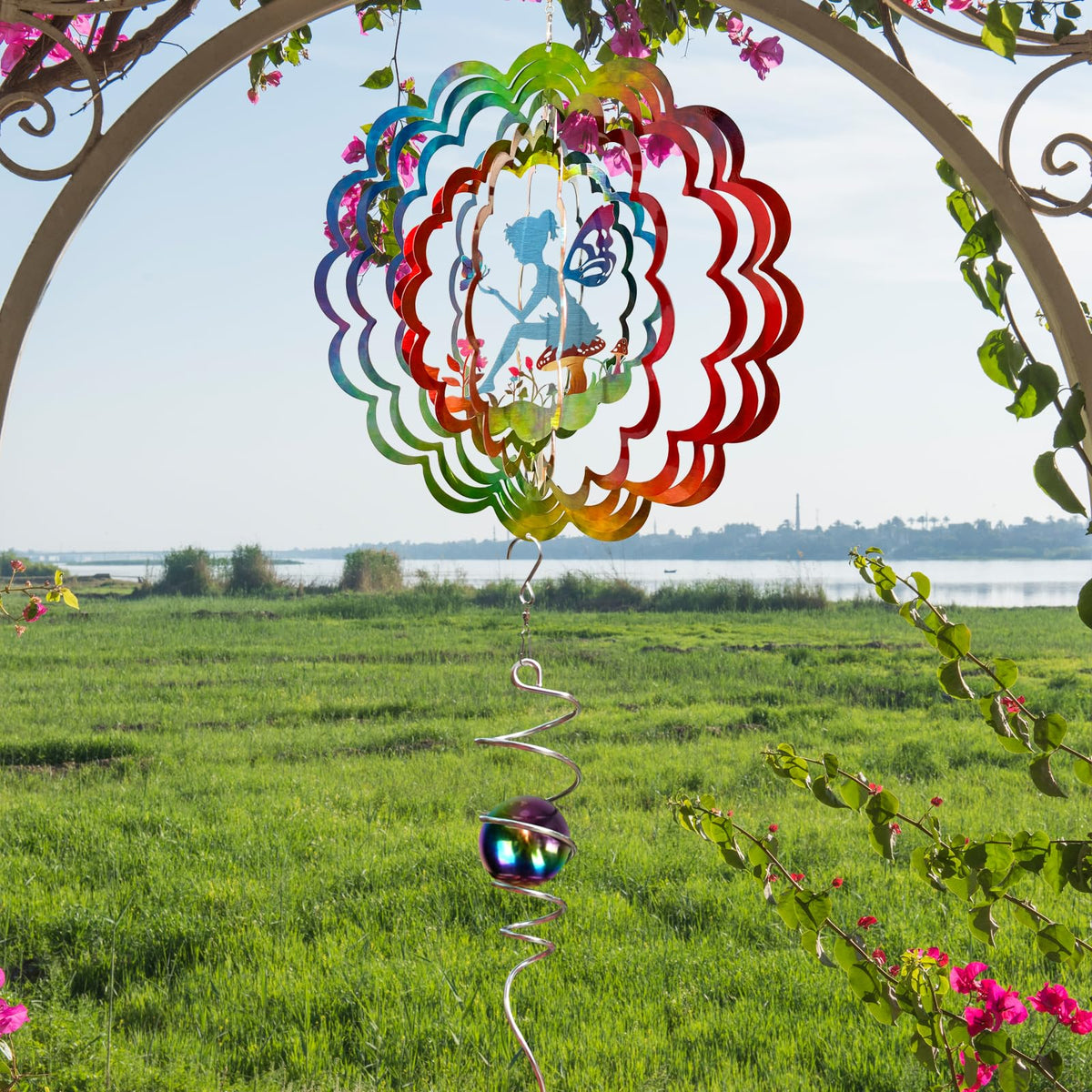 Fairy Wind Spinner Hanging Wind Sculptures & Spinners for Outside (Mandala Flower Fairy)