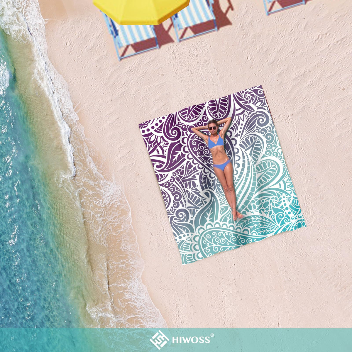 Beach Blanket Waterproof Sandproof Oversized 95”x 80” (Ombre Purple Blue)