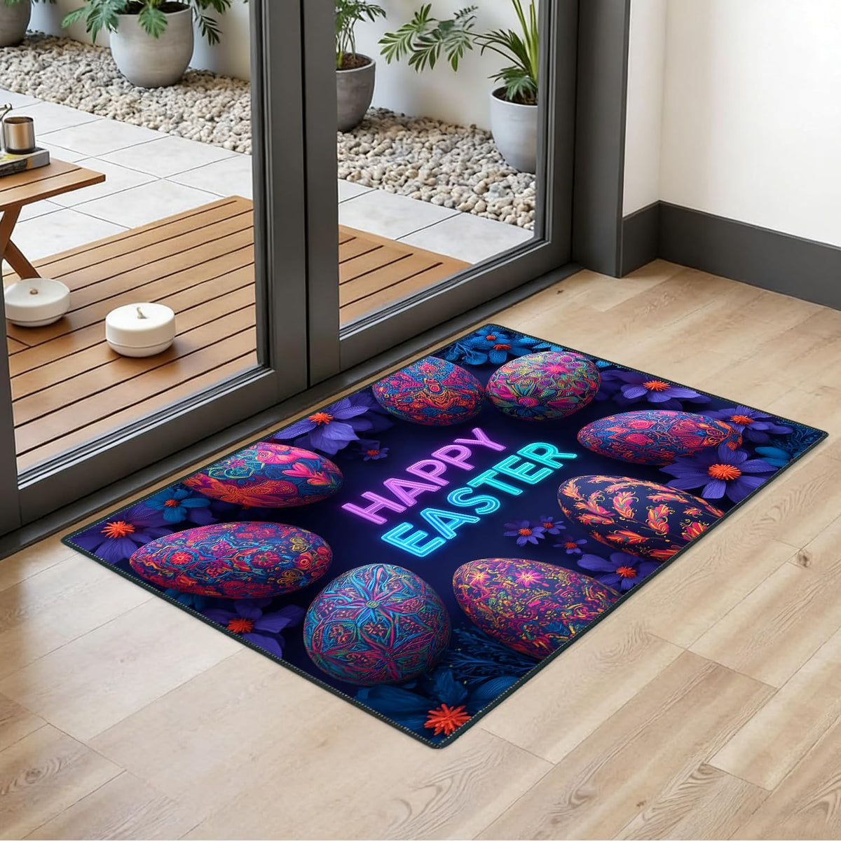 2x3FT Happy Easter Area Rug Neon Eggs Indoor Entryway Rug (#10 / 2' x 3' (Rectangular))