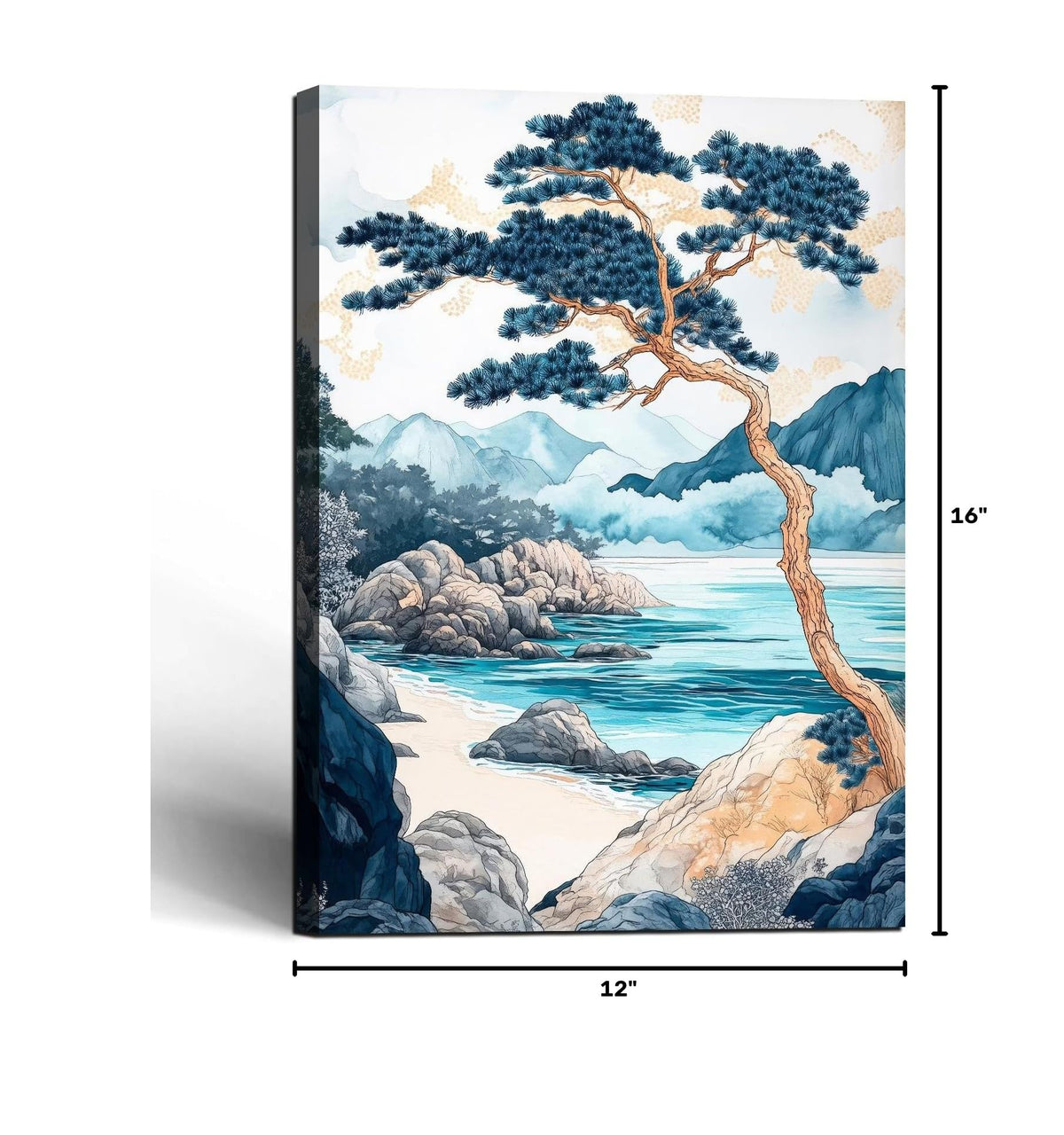Japanese Coast Pine Trees Wall Art Mountains Poster 12x16 Inch (Blue Pine Trees / 16"L x 12"W)