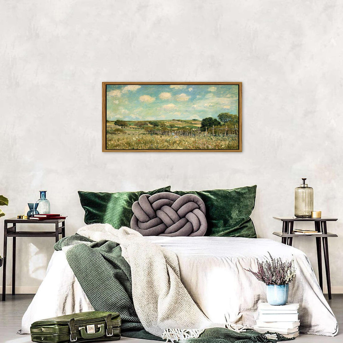 Farmhouse Country Framed Wall Art Barn Meadow Texture Painting for Living Room Abstract Landscape Canvas Prints Vintage Nature Scenery Picture Rustic Classical Artwork Bedroom Home Decorations 20x40 (20"L x 40"W / Country)