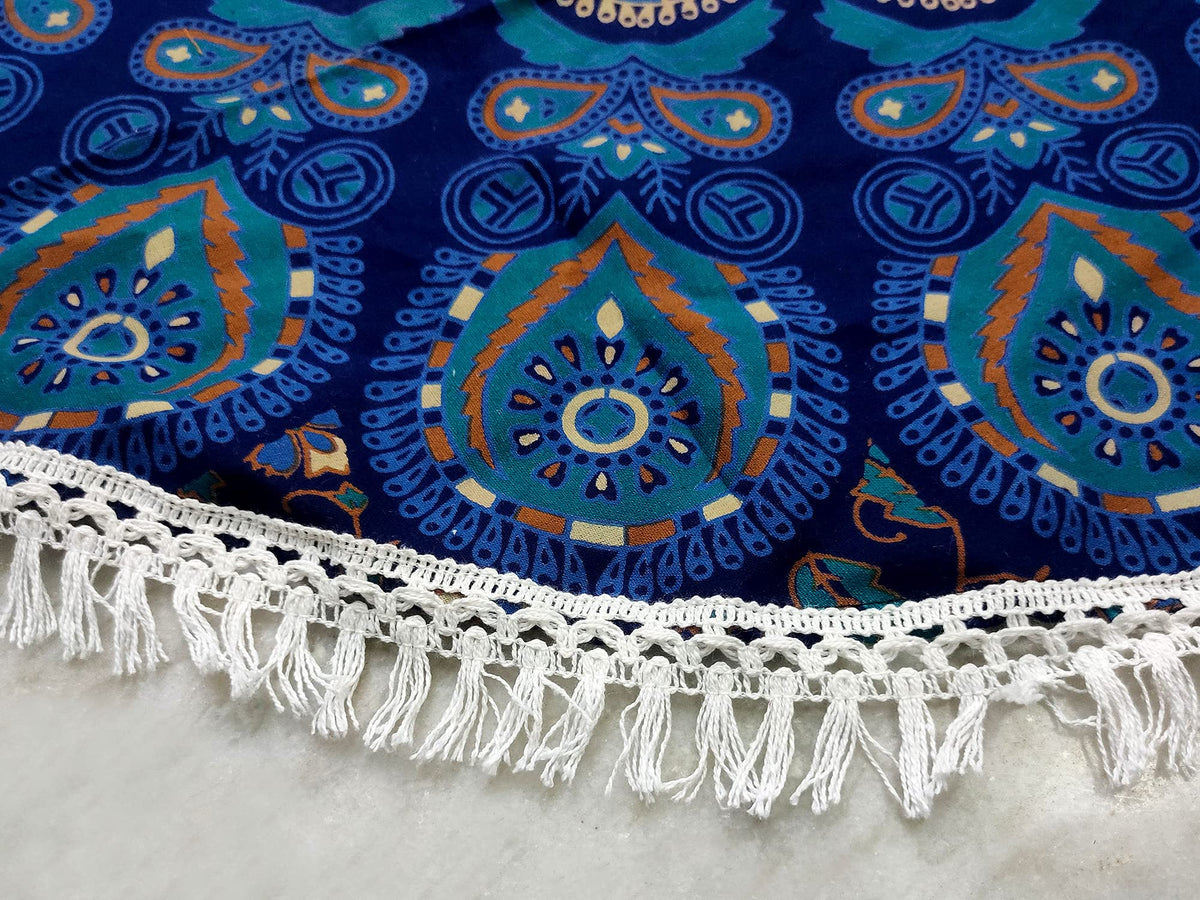 Round Beach Tapestry Turquoise Mandala Throw (5'10" (Round) / Blue)