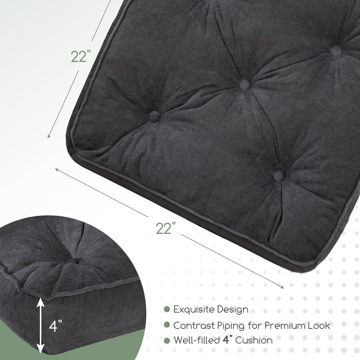 Large Floor Pillow Cushion for Adults (4" Thick(Pack of 1) / Square Dark Grey)