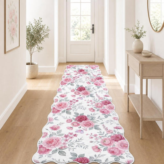 Scalloped Hallway Runner Rug (Vintage Roses / 2' x 6' (Scalloped))