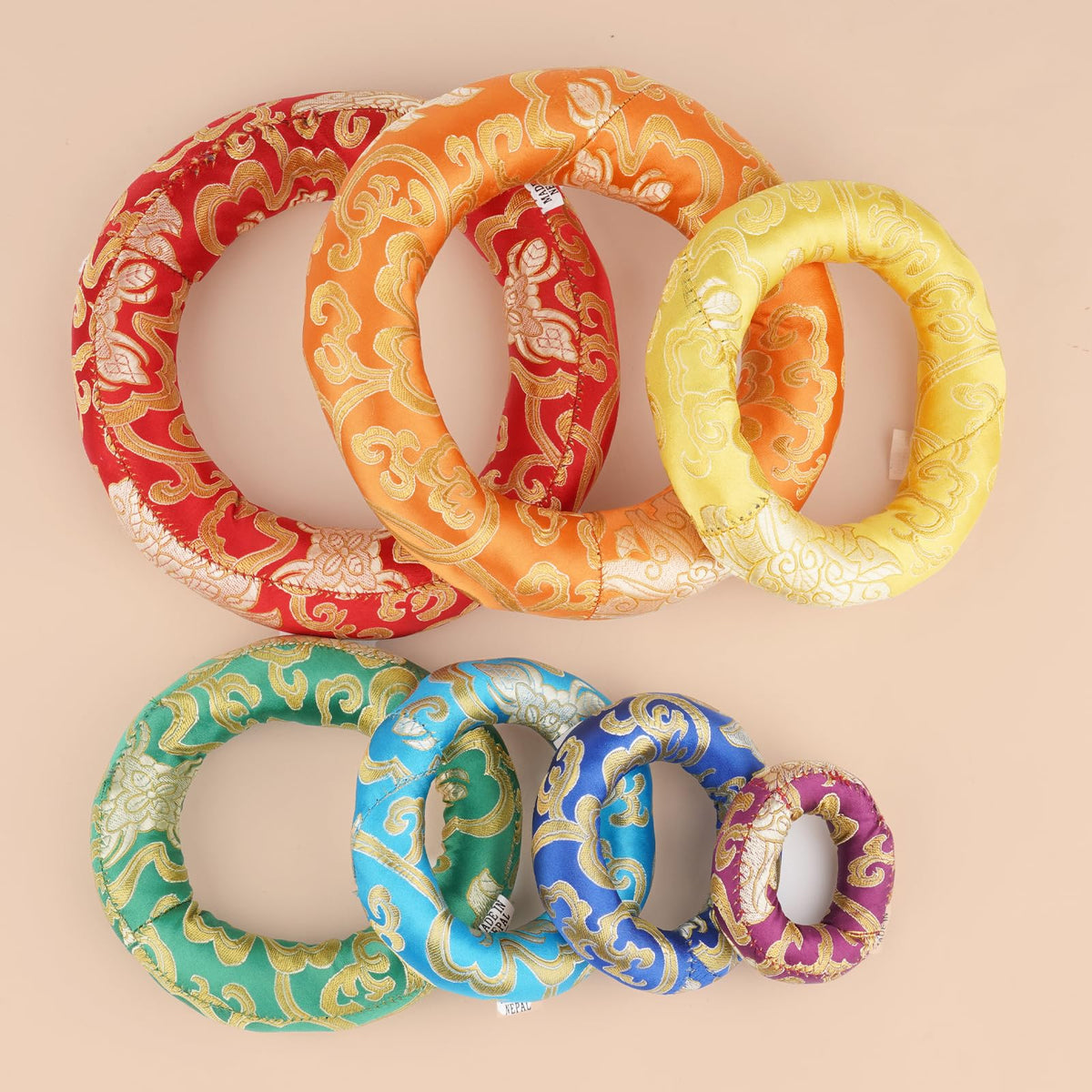 Tibetan Singing Bowl Accessories Silk Ring Cushions Handmade in Nepal Round Cushion for Sound Bowls Meditation Accessories (Multi)