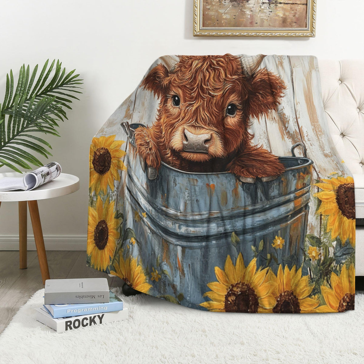 Highland Cow Fleece Blanket Farmhouse Sunflower Gifts Room Decor 40"x50" (Highland Cow / 40"X50")