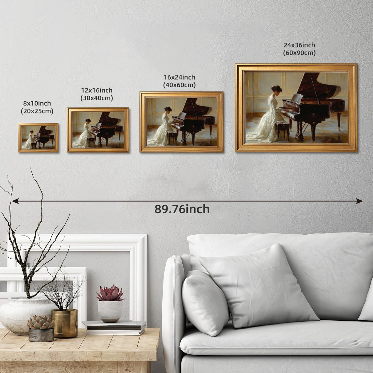 Vintage Victorian Serenade Oil Painting Wall Art Romantic Woman Playing Piano Canvas Prints Elegant Victorian Era Female Poster Classical Music Artwork for Bedroom Living Room 16x24inch Golden frame (16"L x 24"W / Style-3 Vintage Golden Frame)
