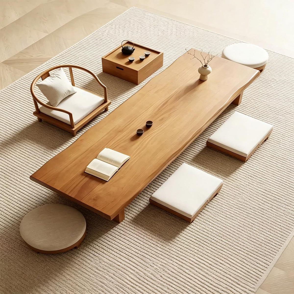 Solid Wood Japanese floor table (Square Stool / 35*45*10cm)
