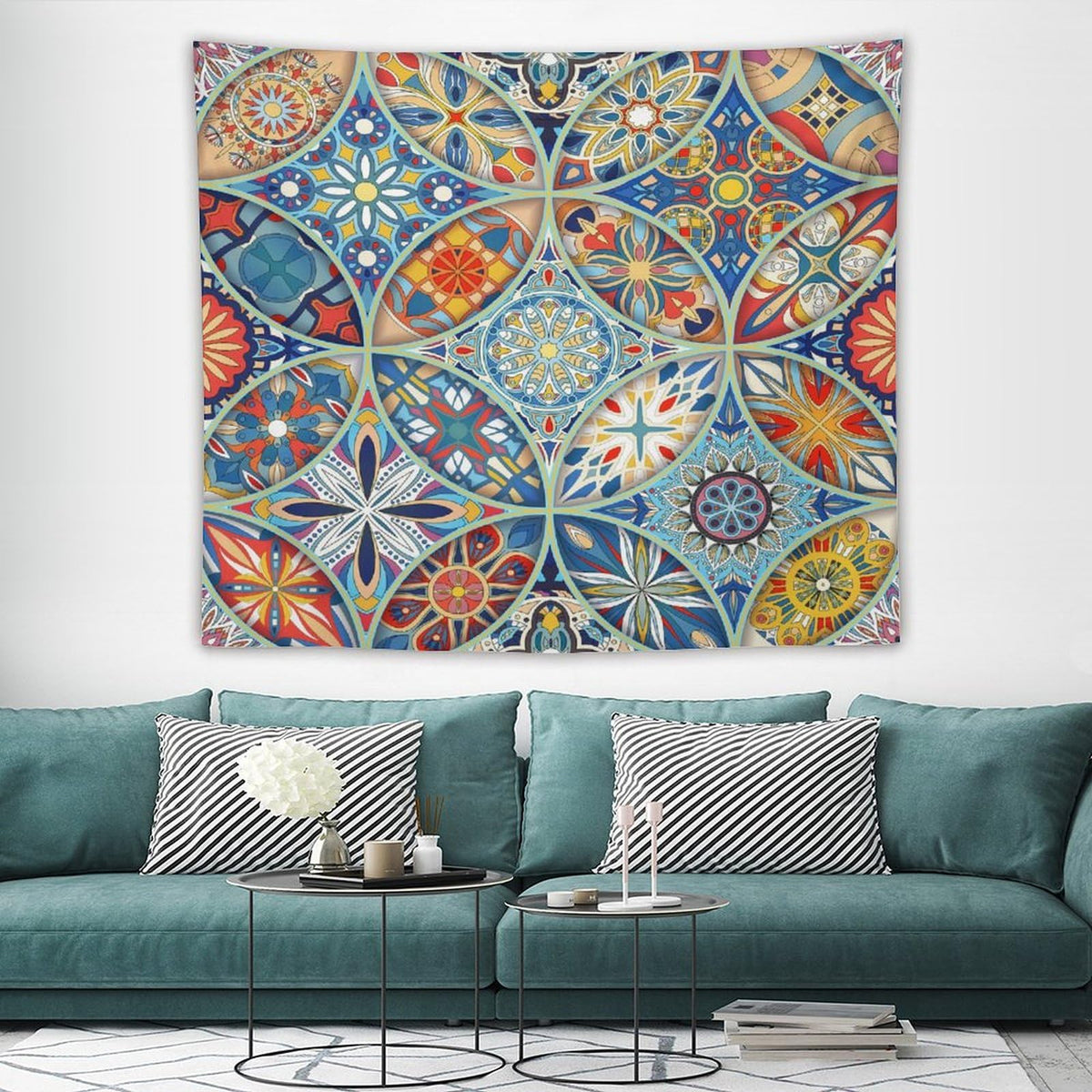 Boho Floral Tapestry Wall Hanging Colorful Bohemian Mandala Tapestries Home Decor for Living Room Bedroom Apartment Farmhouse Dorm 50"x60" (50"L x 60"W / Mandala-19)