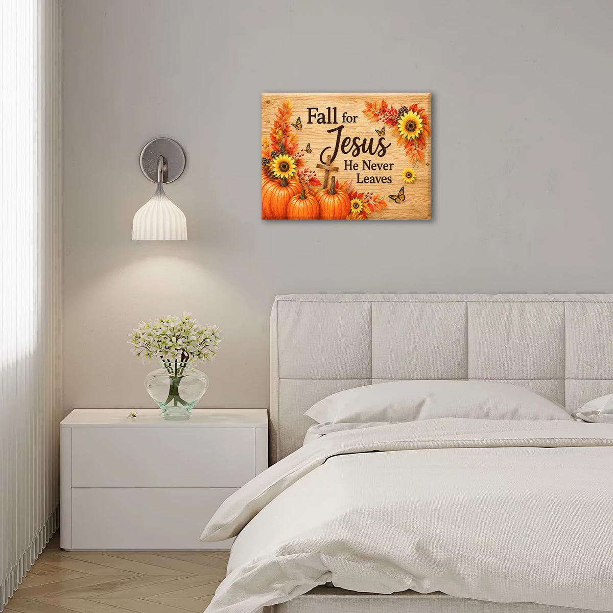 Fall Wall Art Christian Jesus Canvas Wall Decor Pumpkin Pictures Christ Paintings Prints Religious Bible verse Artwork Framed Decorations For Church Prayer Room Bathroom Bedroom Living Room Gifts 24" x 20" (Fall Jesus / 24"L x 20"W)