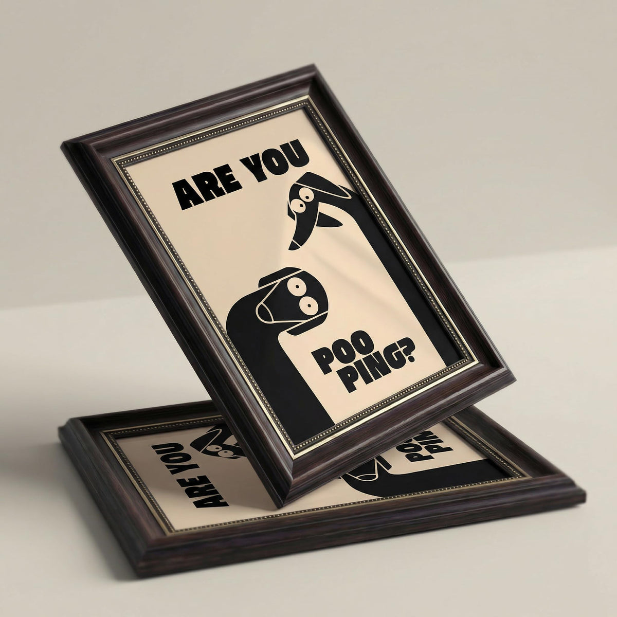Dark Brown Framed Funny Bathroom Dog Canvas Wall Art Are You Pooping Wall Decor Picture Humor Bathrooms Animal Poster Print Painting for Toilet And Restroom Prepare To Hang (Bathroom Dog / 16"L x 12"W)
