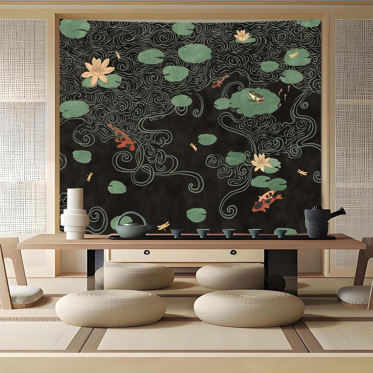 Japanese Tapestry (Art Deco / Black / 60"L x 44"W)