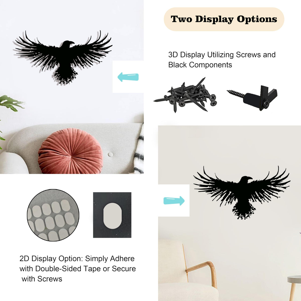 Metal Raven Wall Art (Black Ravens)