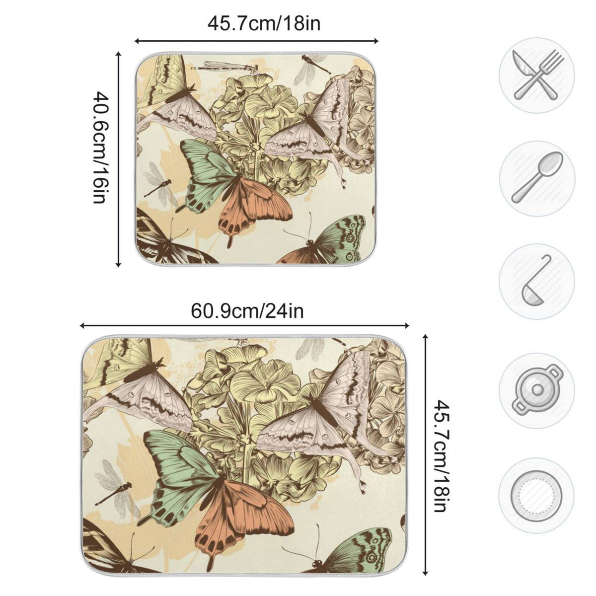 Super Absorbent Dish Drying Mat (Retro Butterfly / 18" x 24")