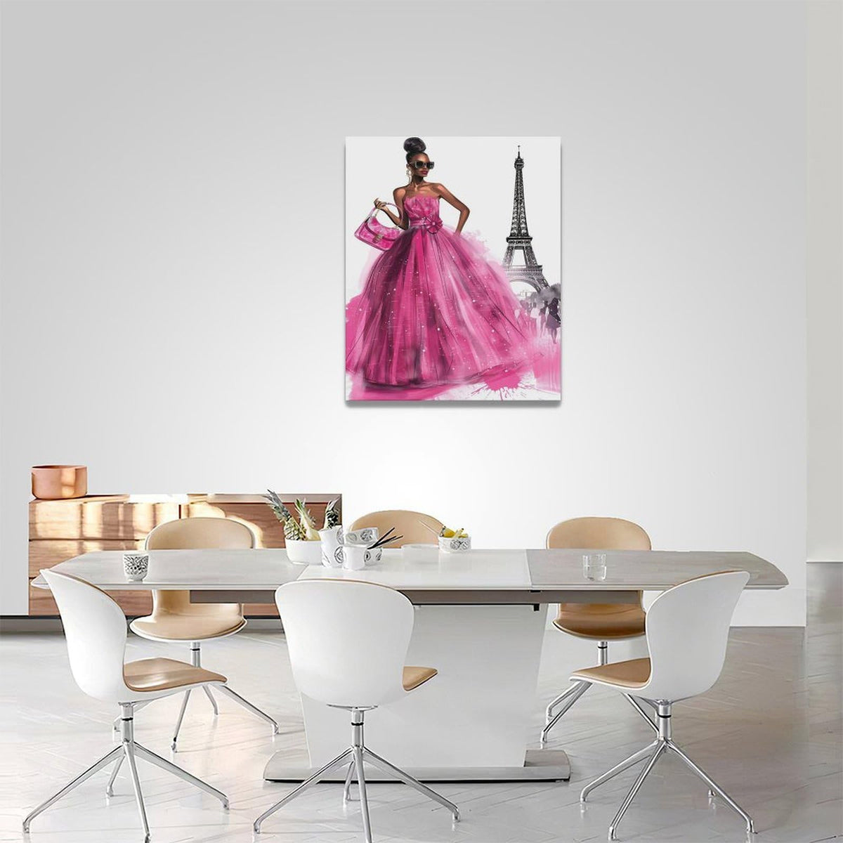 African American Canvas Wall Art Pink Dress Women Fashion Black Girl Pictures Decor Paris Eiffel Tower Painting Prints Modern Framed Artwork for Home Bedroom Bathroom Living Room Office 16"x20" (African American Eiffel Tower / 20"L x 16"W)