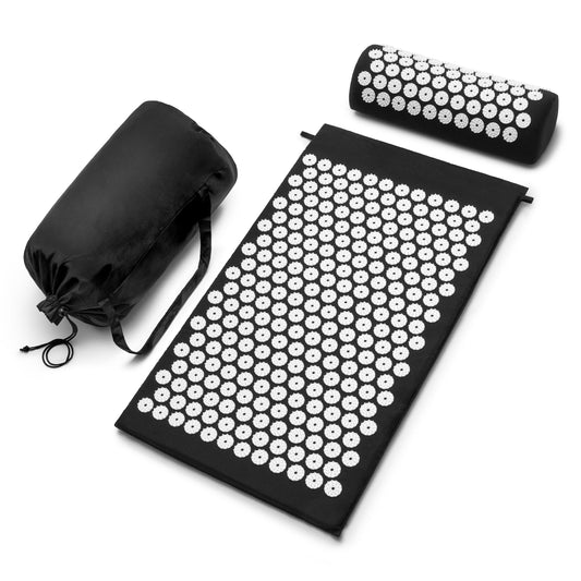 Sivan Acupressure Mat & Pillow Set for Back & Neck (Black/White / Large)