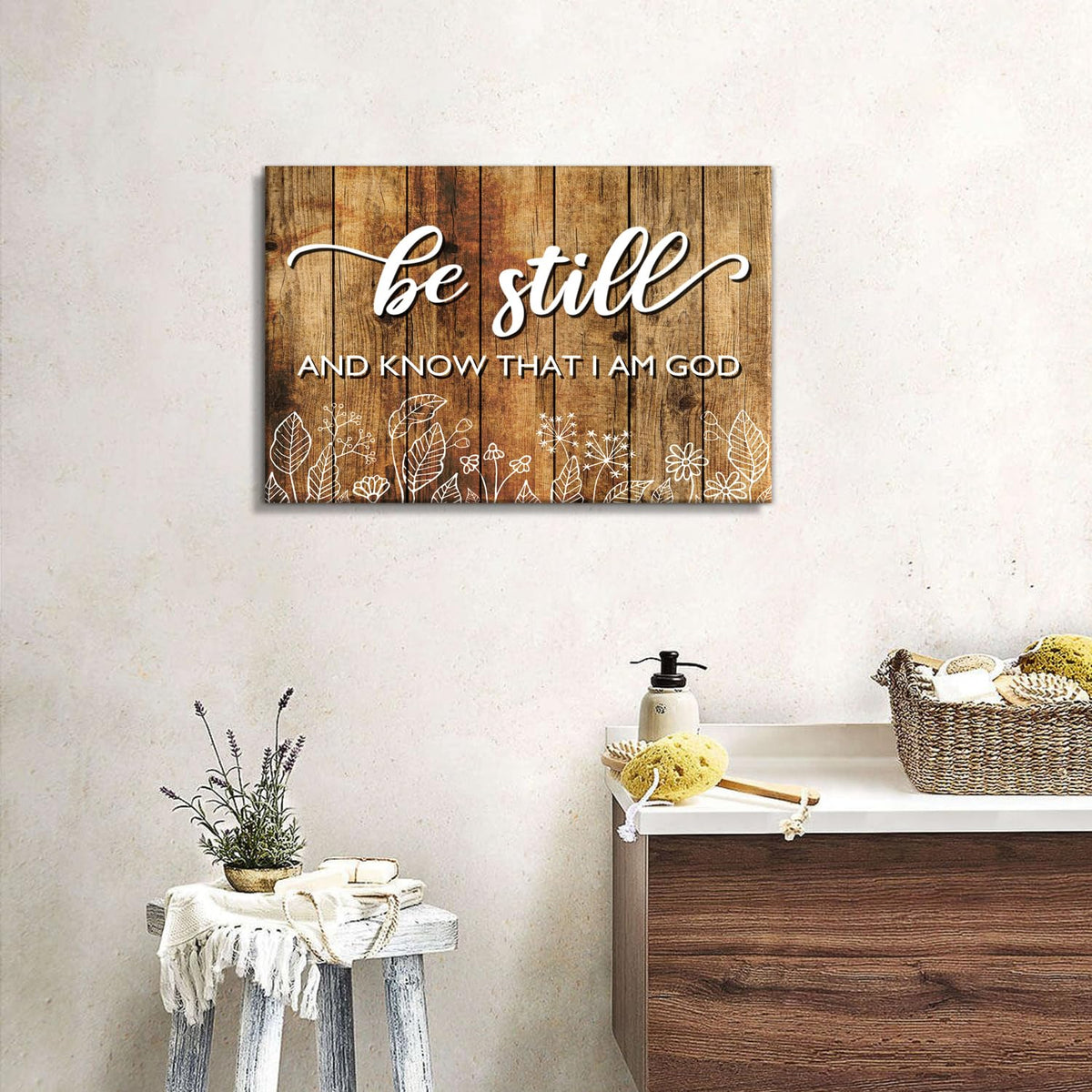 Be Still And Know That I am God Wall Art Rustic Brown Christian Canvas Picture Farmhouse Bible Verses Wall Decor Living Room Religious Inspirational Quotes Artwork Bedroom Office Home Decoration 12x16 (16"L x 12"W / Be-still)