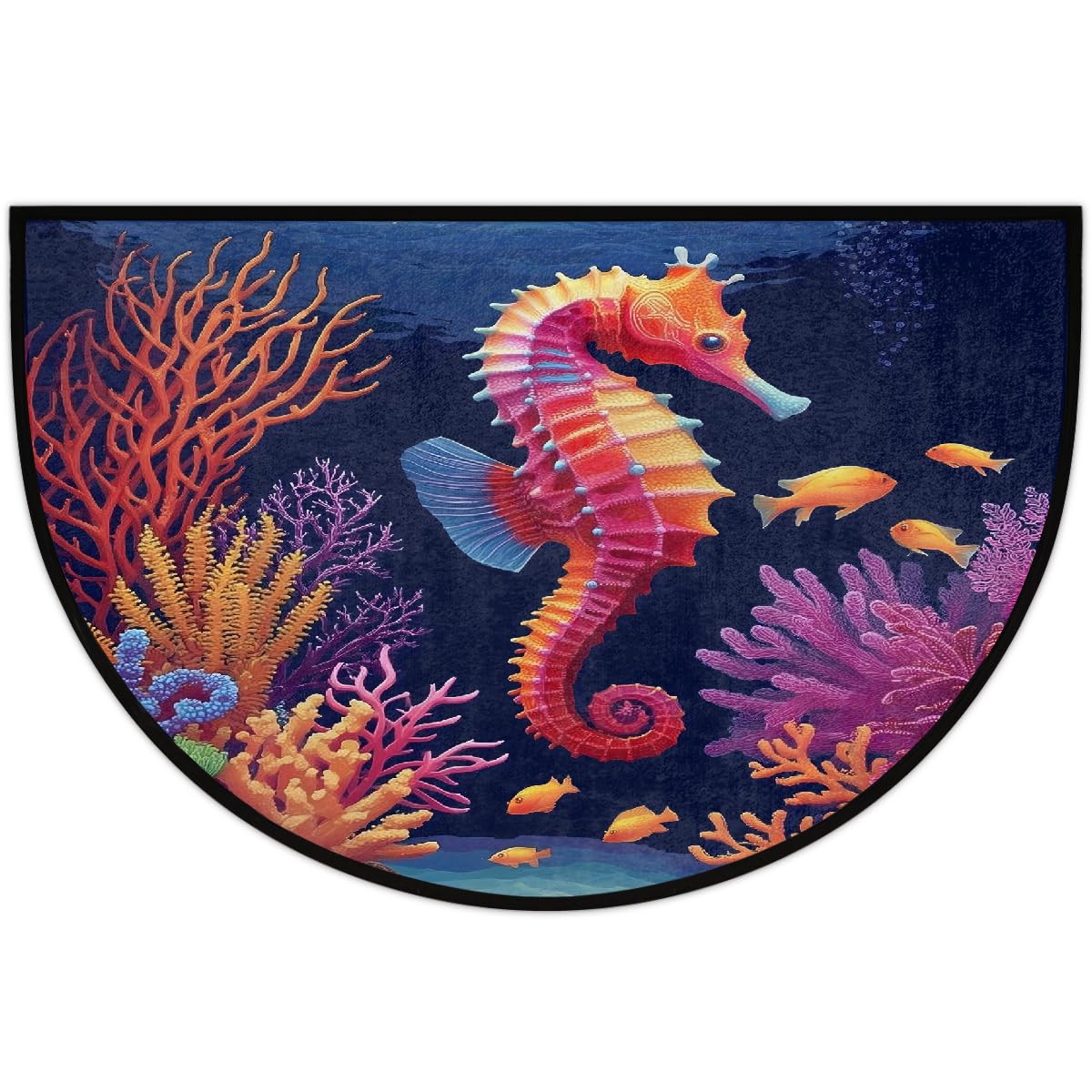 Seahorse Colorful Half Round Door Mat Non Slip Washable Semi Circle Area Rug Absorbent Soft Half Moon Rug Floor Mat for Indoor Outdoor Kitchen Bathroom Patio Front Door Mat Decor (Z10)