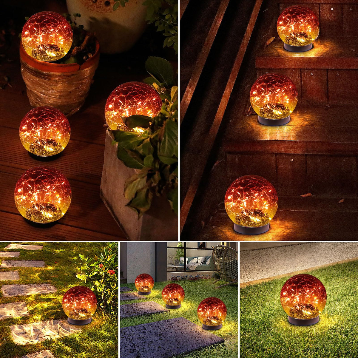 Solar Globe Lights Outdoor Waterproof (Red / 2 globes)