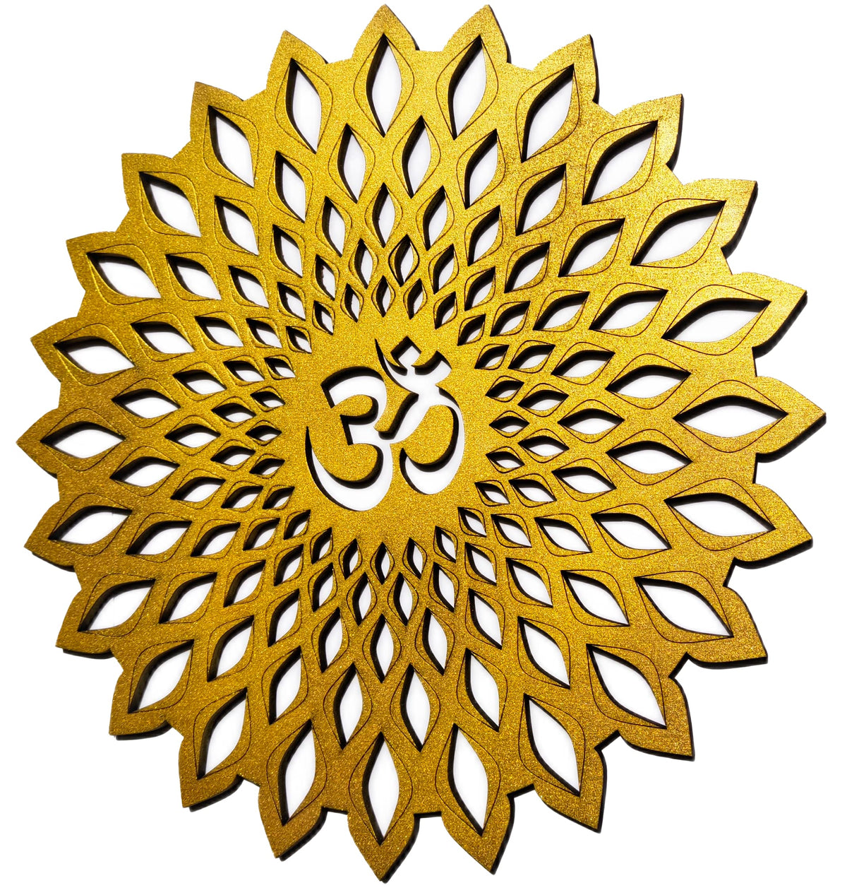 Golden Om Round Decorative Wall Art Mdf Wooden Om Chakra For Temple (Marking OM-Gold / 12"L x 12"W)