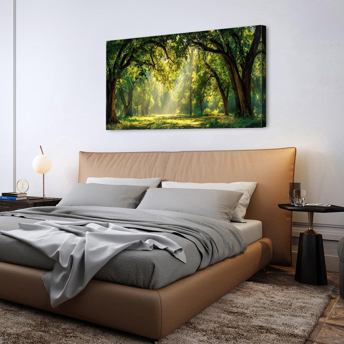 Green Forest Wall Art Panoramic Woodland Landscape Canvas Pictures Nature Wall Decor Sunrise Sunlight Trees Scenery Poster Living Room Bedroom Office Hallway Cabin Lodge Home Decoration 30x60 (60"L x 30"W / Forest)