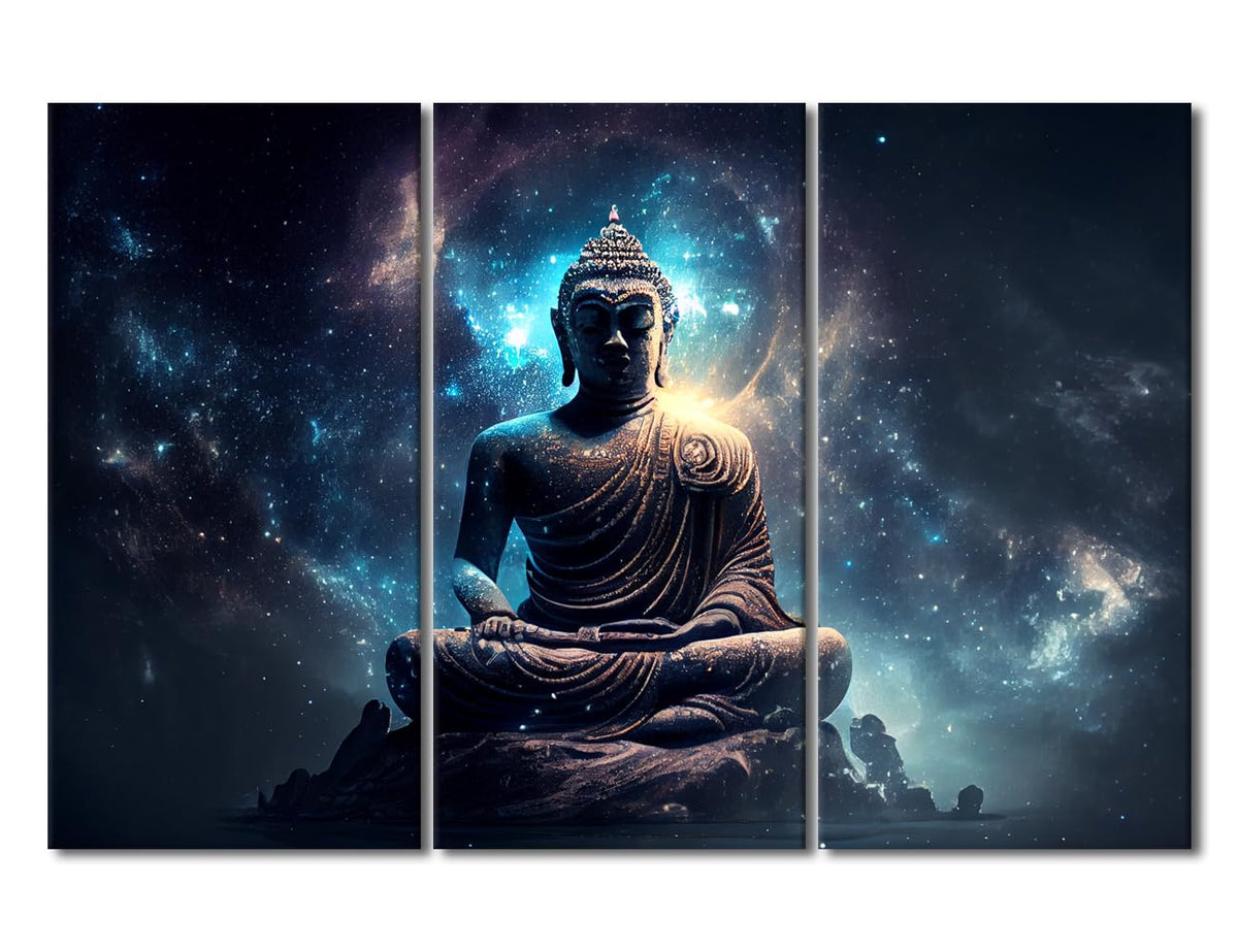 Modern Canvas Wall Decor 3 Panel Buddha Zen Universe Canvas Wall Art Religious Sacred and Spiritual Poster for Zen Believers Office Wall Decoration Stretched and Frame Ready to Hang 42x28 in (42x28 in / 3PANEL-14)
