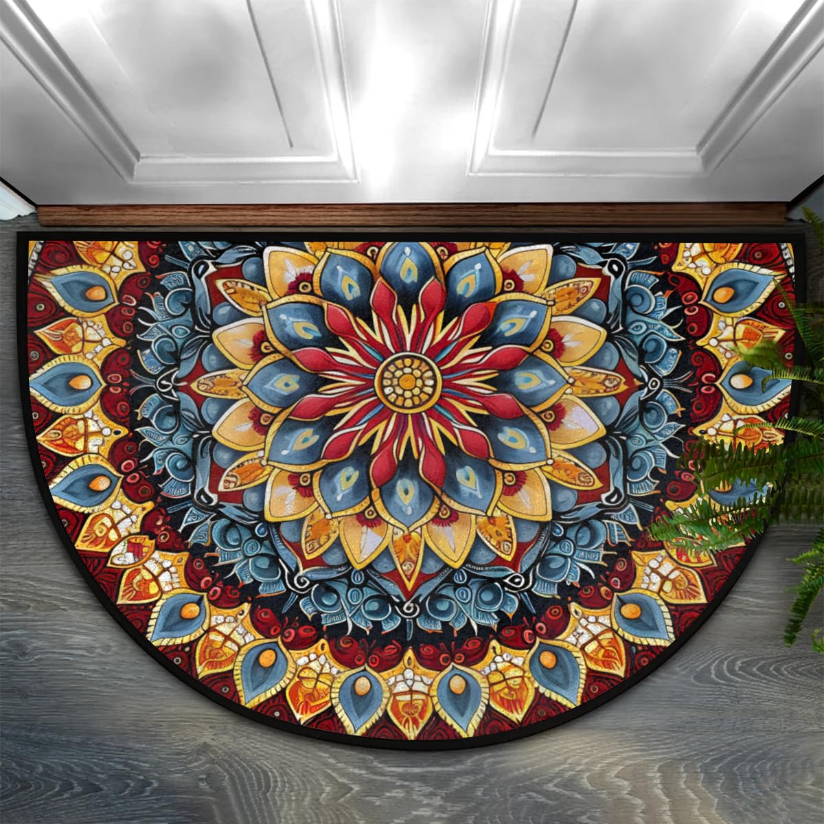 Mandala Red Half Round Door Mat Semi Moon Rug Fireplace Carpet Area Rugs (A:a-12)