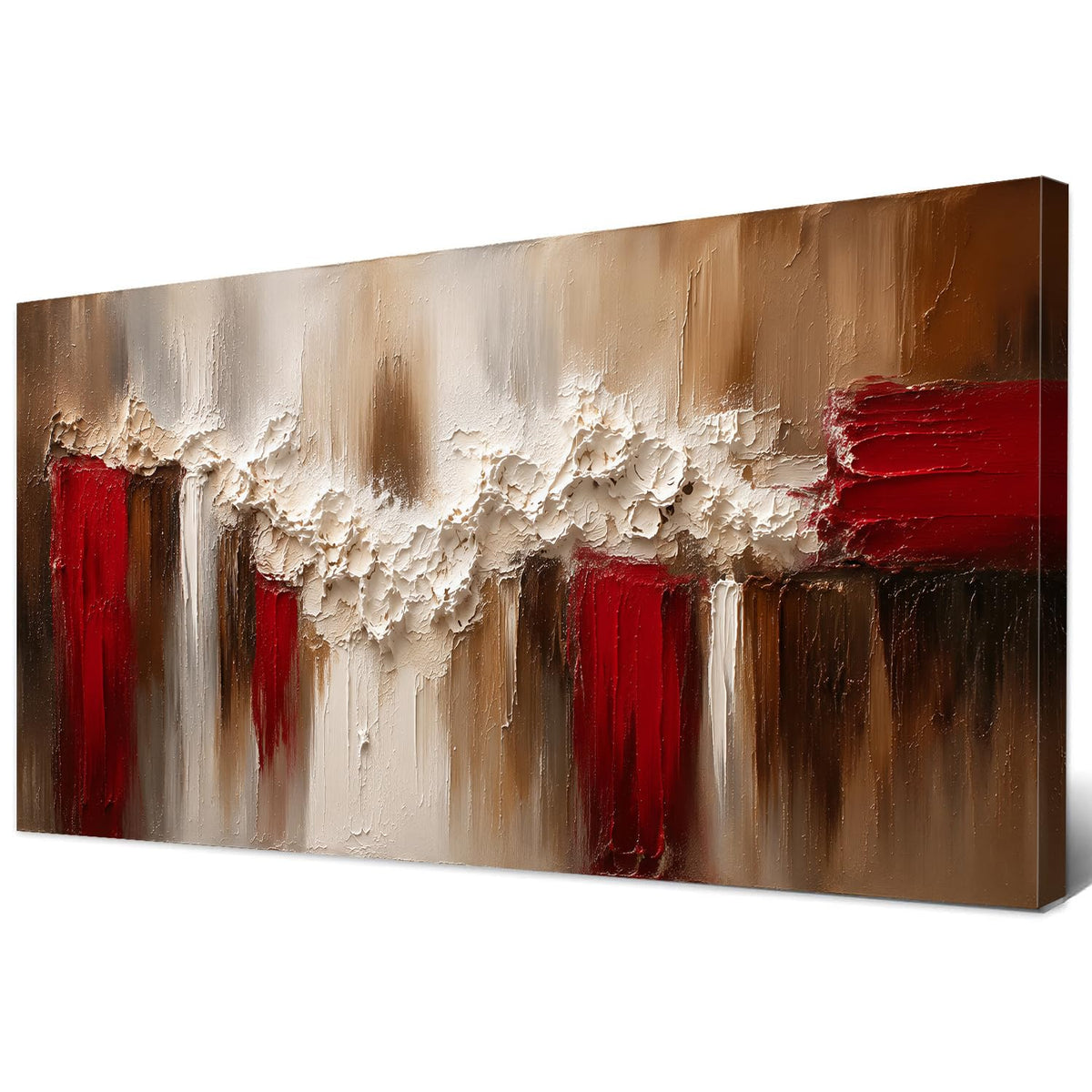 Vintage Neutral Abstract Canvas Wall Art for Living Room Mid Century Modern Painting Picture Minimalist Beige Brown Red Wall Decor (48"L x 24"W / Red Neutral)