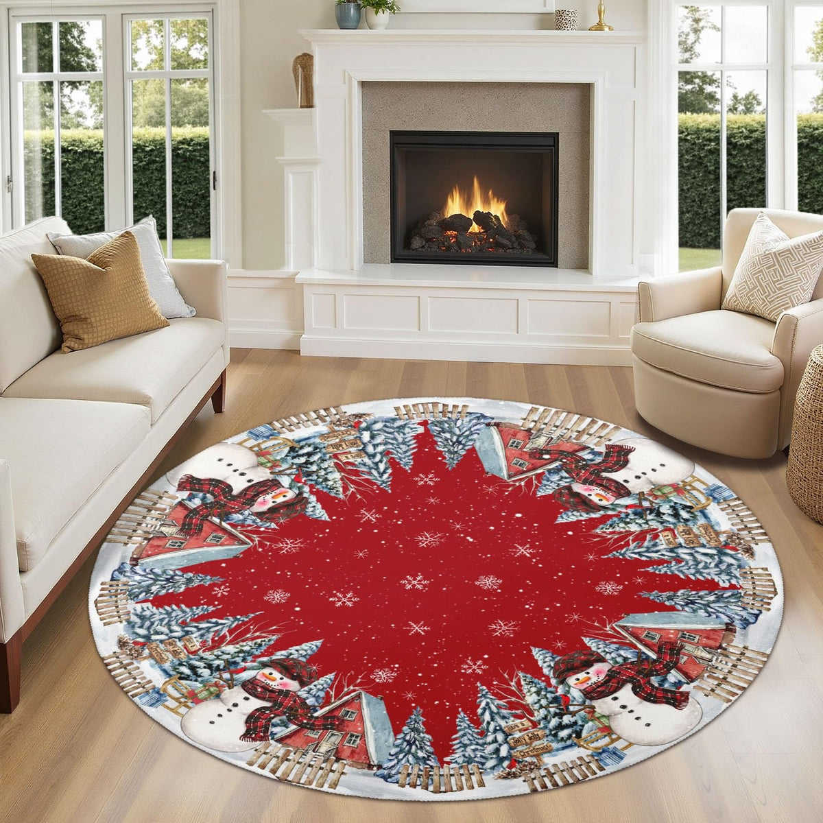 Christma Tree Round Area Rug 4ft (Gift-snowman / 4' (Round))