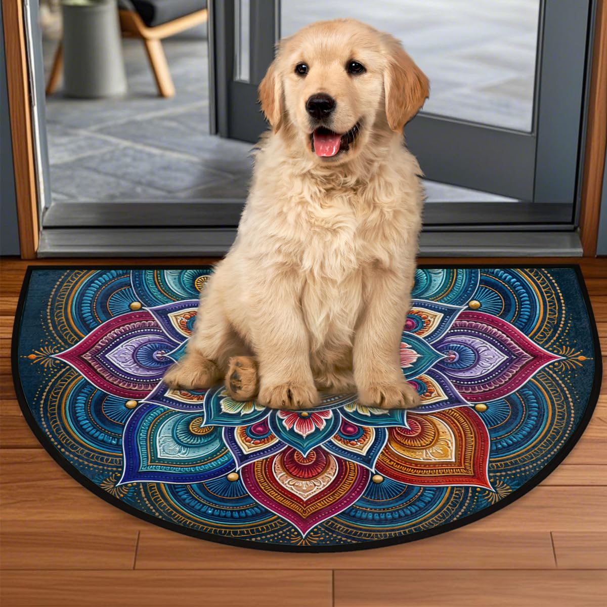 Flower Half Round Door Mat Semi Moon Rug Fireplace Carpet Area Rugs (Z:color:57)
