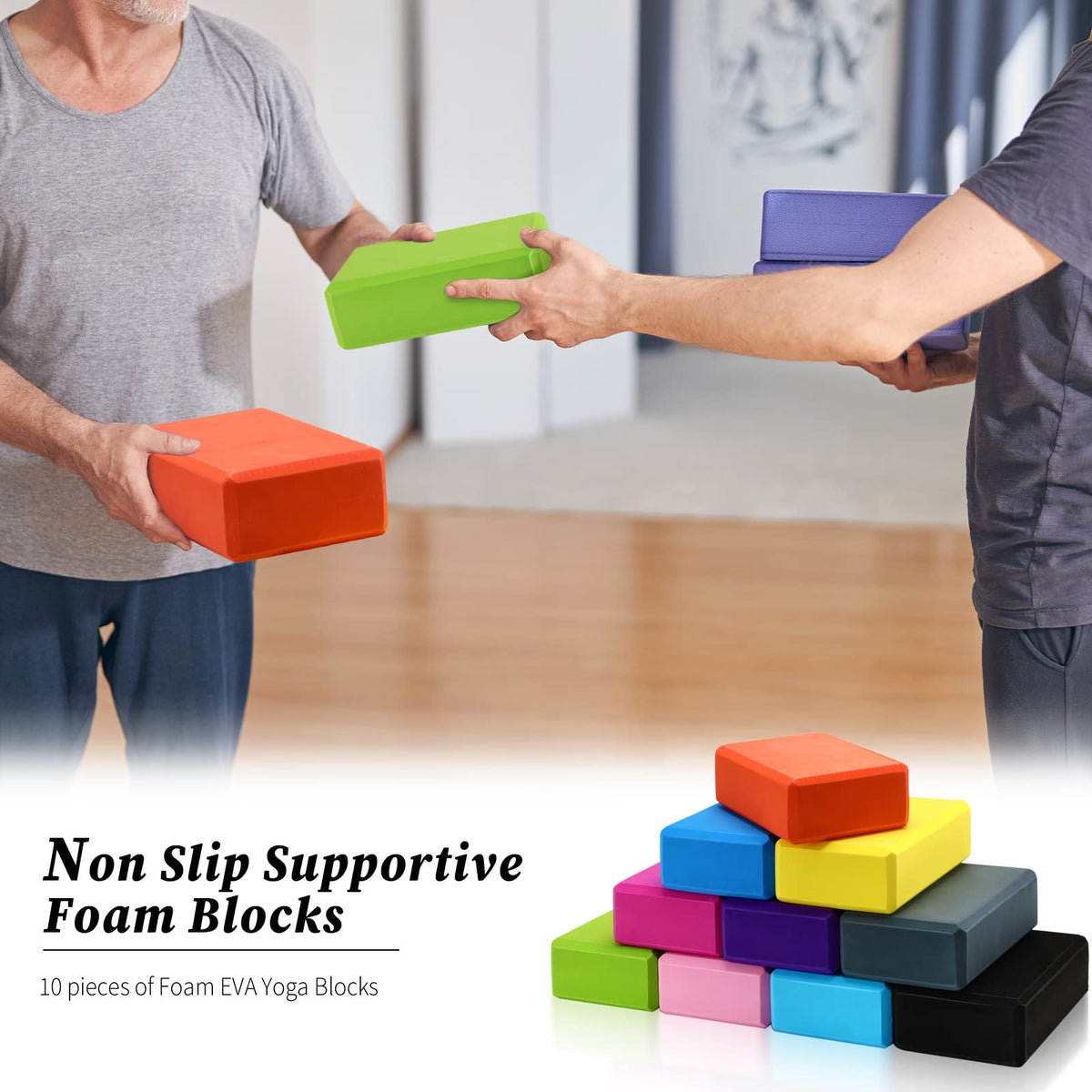 10 Pcs Foam EVA Yoga Blocks Lightweight Yoga Bricks Non Slip Supportive Foam Blocks Yoga Prop Accessories for Yoga (Mixed Colors)