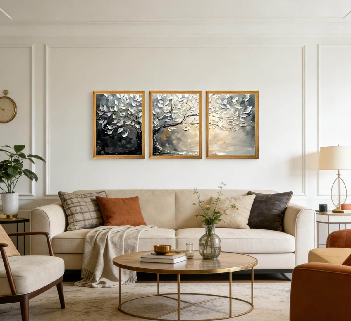 3Pcs Framed Abstract Leaf Canvas Wall Art (White / 16"L x 12"W)